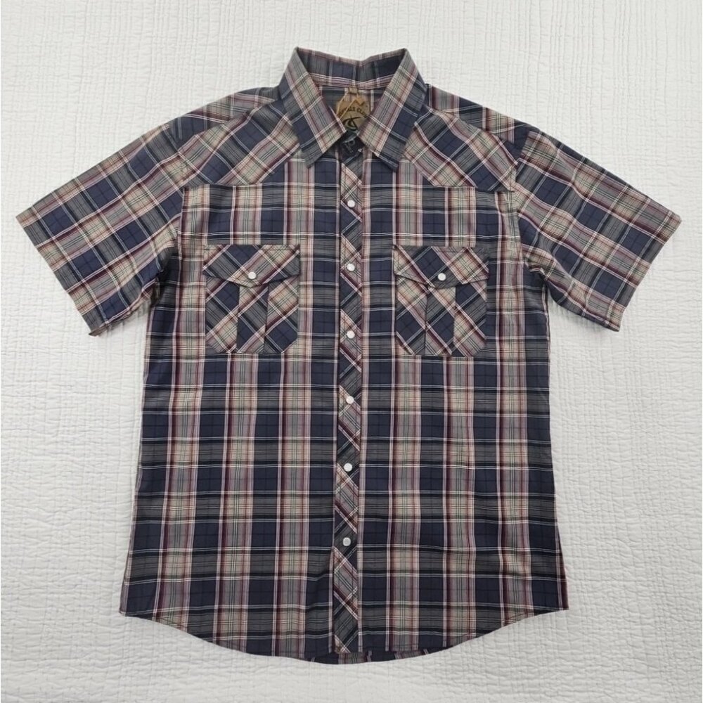 NWT‎ Coevals Club Short Sleeve Shirt Men's L Grey Brown Plaid Pearl Snap NEW